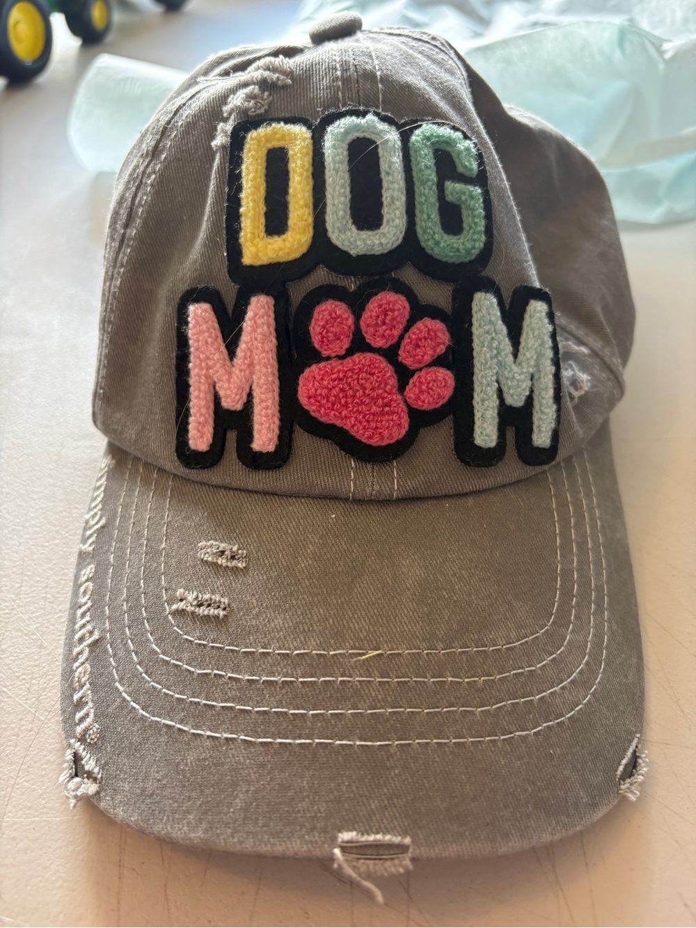 Simply Southern Dog Mom Embroidered Baseball Cap - Gray distressed